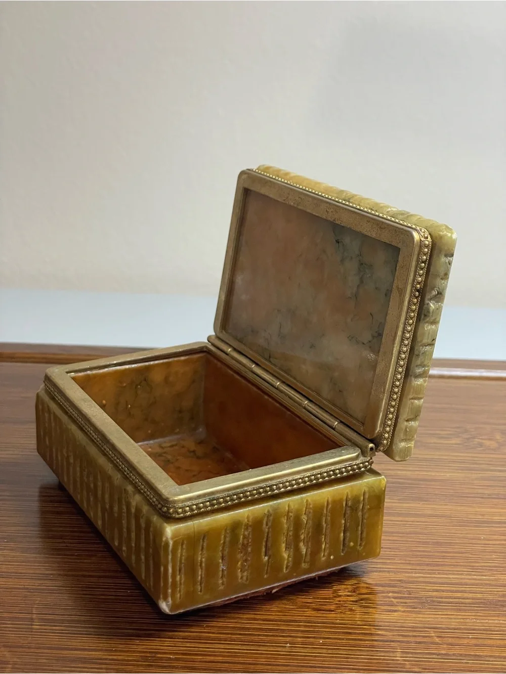 VTG 1960s Italian Alabaster & Brass Trinket Box MCM
